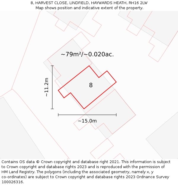 8, HARVEST CLOSE, LINDFIELD, HAYWARDS HEATH, RH16 2LW: Plot and title map