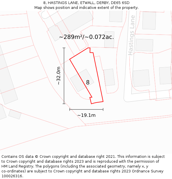 8, HASTINGS LANE, ETWALL, DERBY, DE65 6SD: Plot and title map