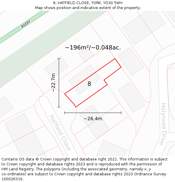 8, HATFIELD CLOSE, YORK, YO30 5WH: Plot and title map