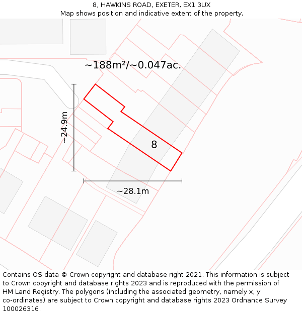 8, HAWKINS ROAD, EXETER, EX1 3UX: Plot and title map