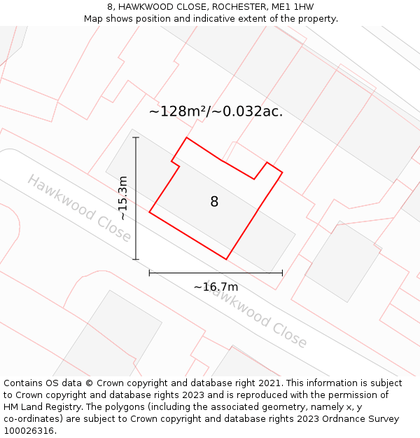 8, HAWKWOOD CLOSE, ROCHESTER, ME1 1HW: Plot and title map