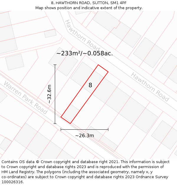 8, HAWTHORN ROAD, SUTTON, SM1 4PF: Plot and title map