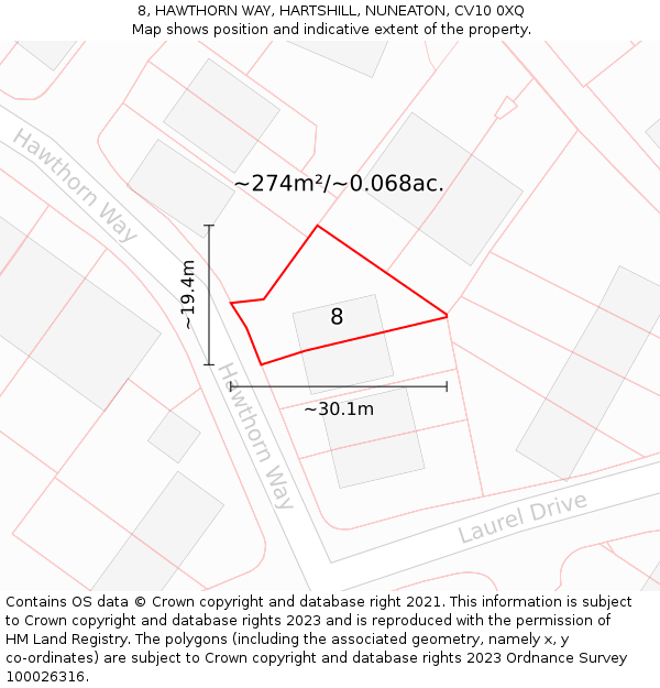 8, HAWTHORN WAY, HARTSHILL, NUNEATON, CV10 0XQ: Plot and title map