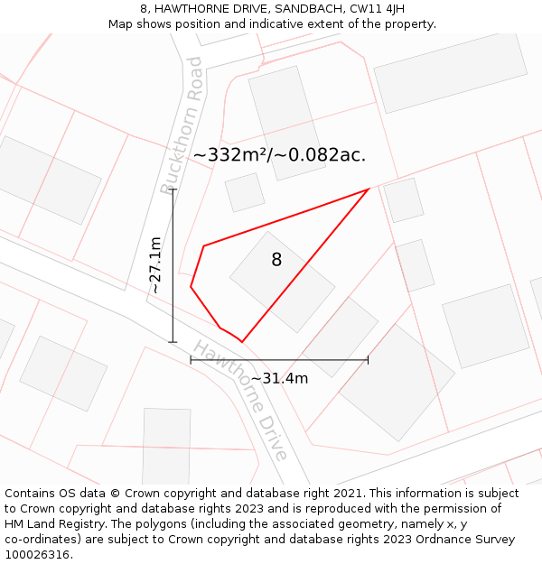 8, HAWTHORNE DRIVE, SANDBACH, CW11 4JH: Plot and title map