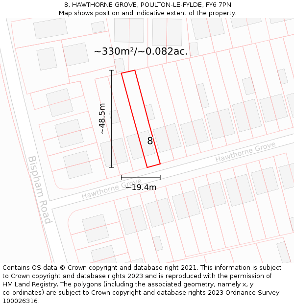 8, HAWTHORNE GROVE, POULTON-LE-FYLDE, FY6 7PN: Plot and title map