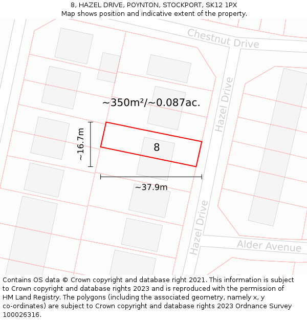 8, HAZEL DRIVE, POYNTON, STOCKPORT, SK12 1PX: Plot and title map