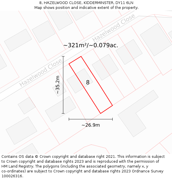 8, HAZELWOOD CLOSE, KIDDERMINSTER, DY11 6LN: Plot and title map