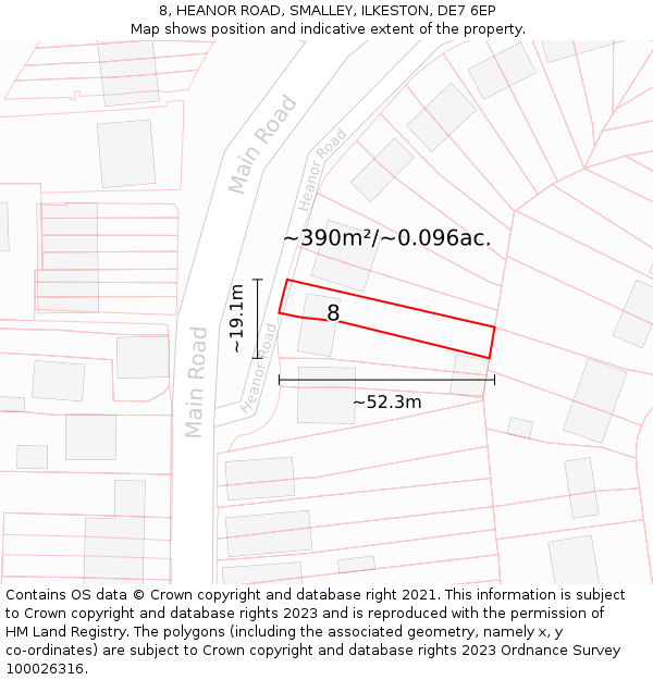 8, HEANOR ROAD, SMALLEY, ILKESTON, DE7 6EP: Plot and title map