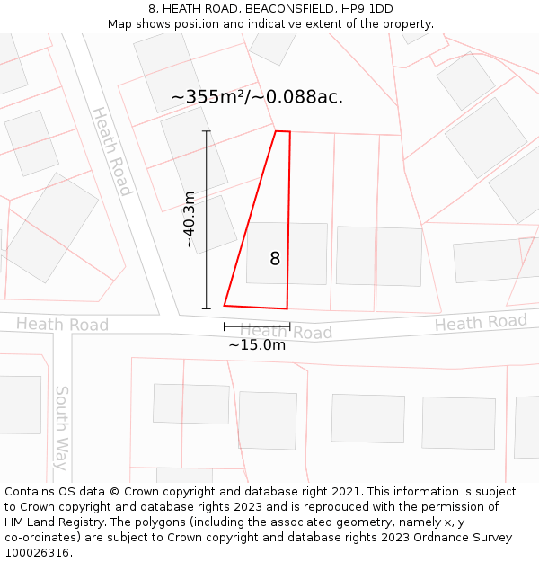 8, HEATH ROAD, BEACONSFIELD, HP9 1DD: Plot and title map