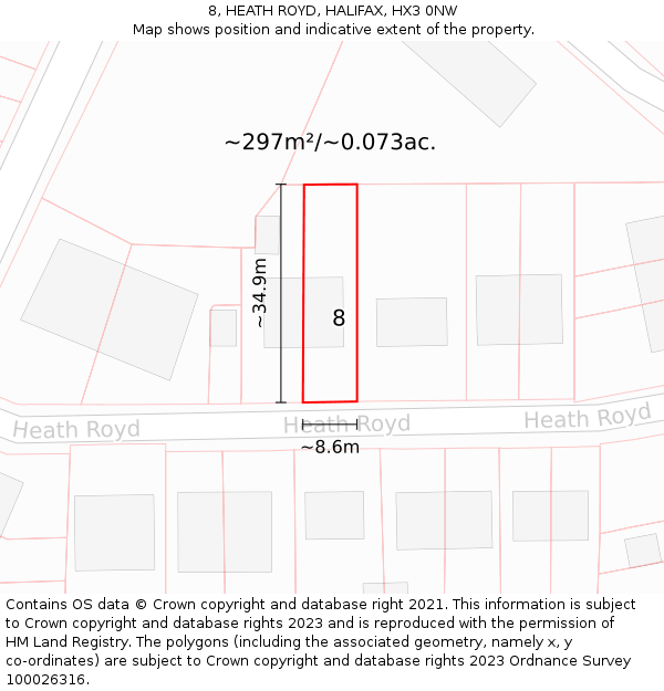 8, HEATH ROYD, HALIFAX, HX3 0NW: Plot and title map