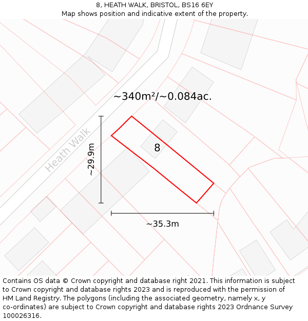 8, HEATH WALK, BRISTOL, BS16 6EY: Plot and title map