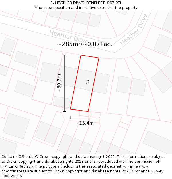 8, HEATHER DRIVE, BENFLEET, SS7 2EL: Plot and title map