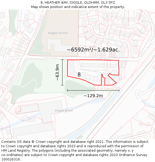 8, HEATHER WAY, DIGGLE, OLDHAM, OL3 5PZ: Plot and title map