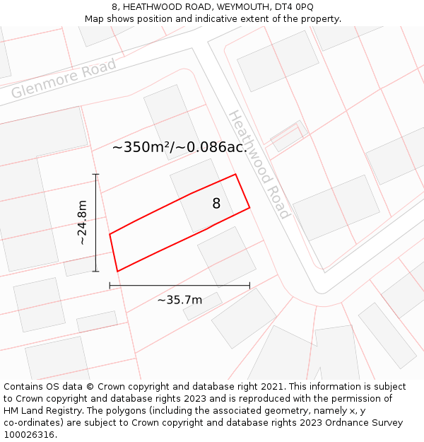 8, HEATHWOOD ROAD, WEYMOUTH, DT4 0PQ: Plot and title map