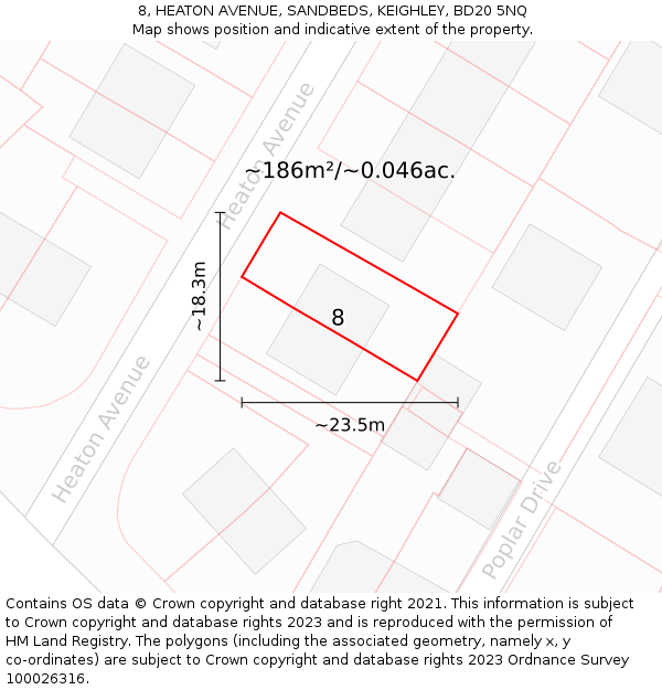 8, HEATON AVENUE, SANDBEDS, KEIGHLEY, BD20 5NQ: Plot and title map