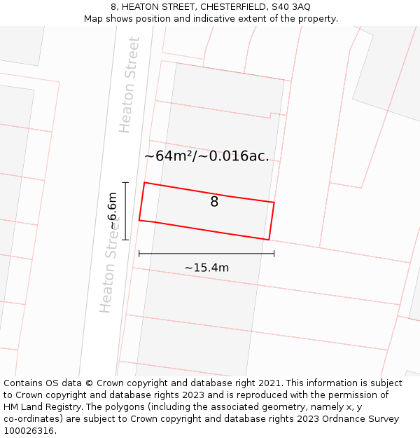 8, HEATON STREET, CHESTERFIELD, S40 3AQ: Plot and title map