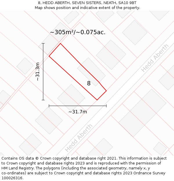 8, HEDD ABERTH, SEVEN SISTERS, NEATH, SA10 9BT: Plot and title map