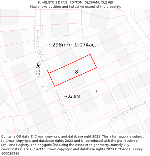 8, HELSTON DRIVE, ROYTON, OLDHAM, OL2 6JS: Plot and title map