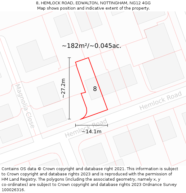 8, HEMLOCK ROAD, EDWALTON, NOTTINGHAM, NG12 4GG: Plot and title map