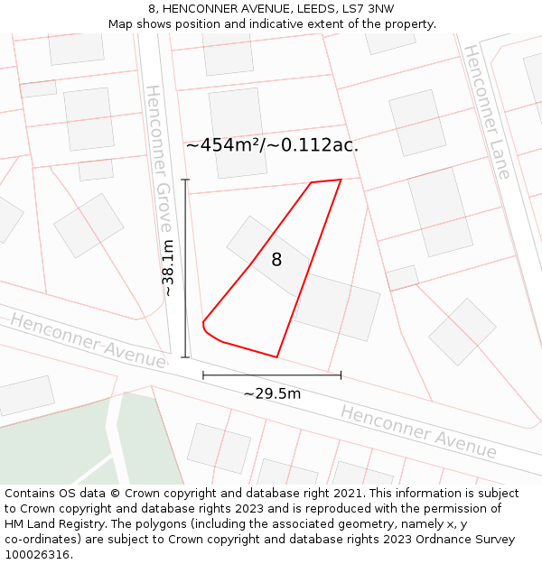 8, HENCONNER AVENUE, LEEDS, LS7 3NW: Plot and title map