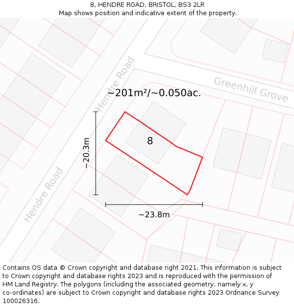 8, HENDRE ROAD, BRISTOL, BS3 2LR: Plot and title map