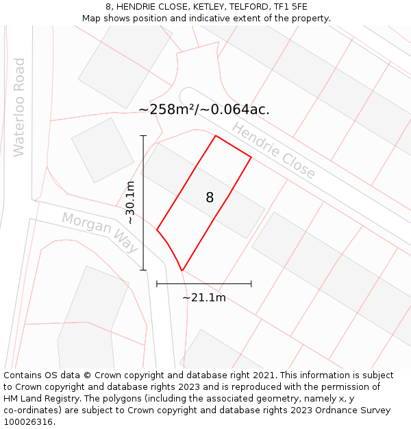 8, HENDRIE CLOSE, KETLEY, TELFORD, TF1 5FE: Plot and title map