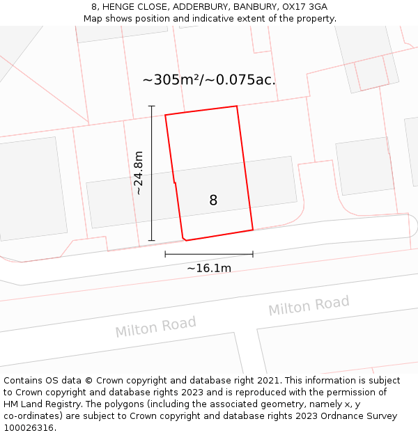 8, HENGE CLOSE, ADDERBURY, BANBURY, OX17 3GA: Plot and title map