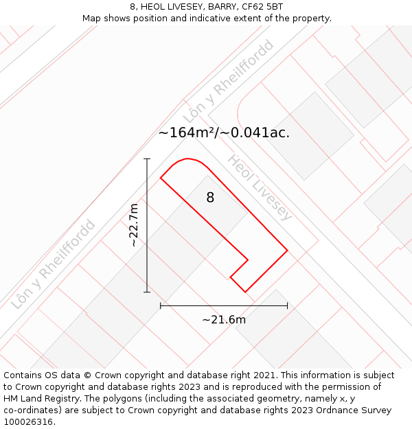 8, HEOL LIVESEY, BARRY, CF62 5BT: Plot and title map