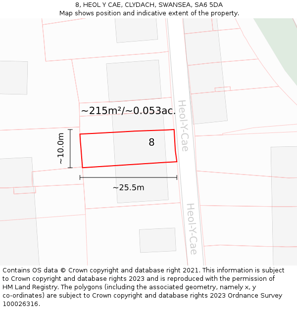 8, HEOL Y CAE, CLYDACH, SWANSEA, SA6 5DA: Plot and title map