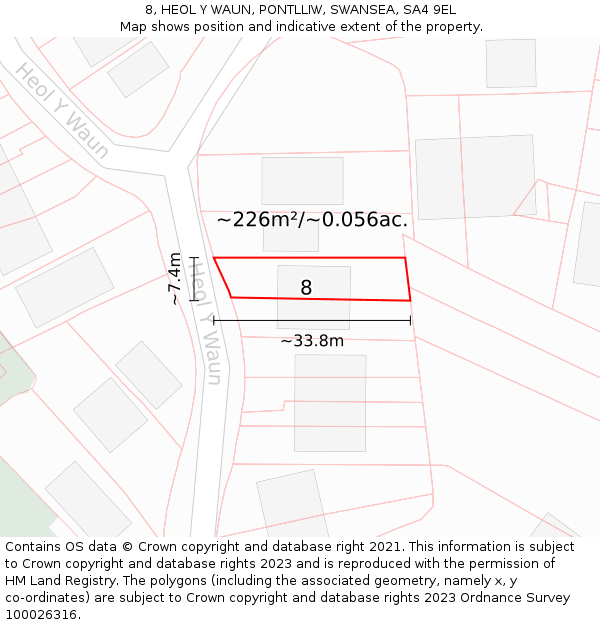 8, HEOL Y WAUN, PONTLLIW, SWANSEA, SA4 9EL: Plot and title map