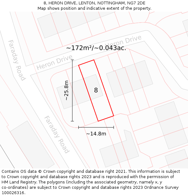 8, HERON DRIVE, LENTON, NOTTINGHAM, NG7 2DE: Plot and title map