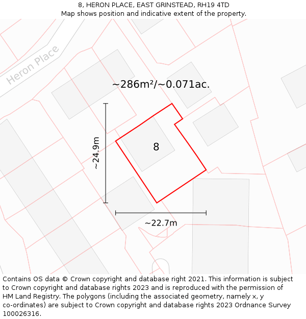 8, HERON PLACE, EAST GRINSTEAD, RH19 4TD: Plot and title map