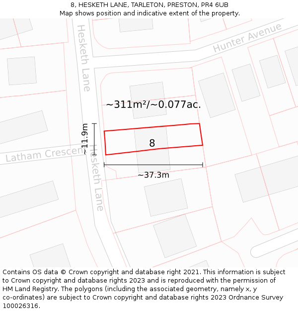 8, HESKETH LANE, TARLETON, PRESTON, PR4 6UB: Plot and title map