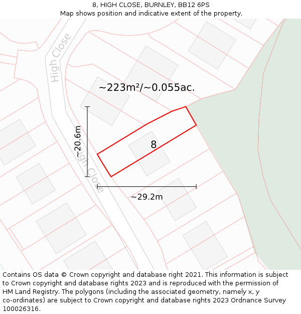 8, HIGH CLOSE, BURNLEY, BB12 6PS: Plot and title map