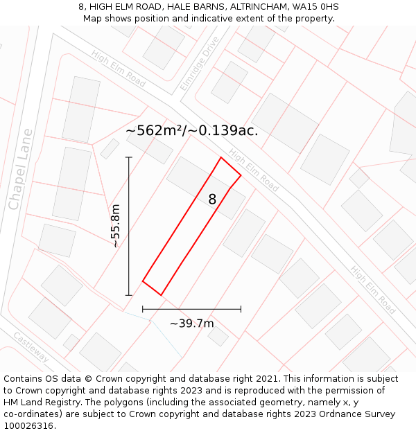 8, HIGH ELM ROAD, HALE BARNS, ALTRINCHAM, WA15 0HS: Plot and title map