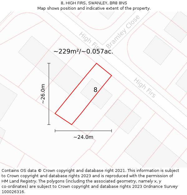 8, HIGH FIRS, SWANLEY, BR8 8NS: Plot and title map