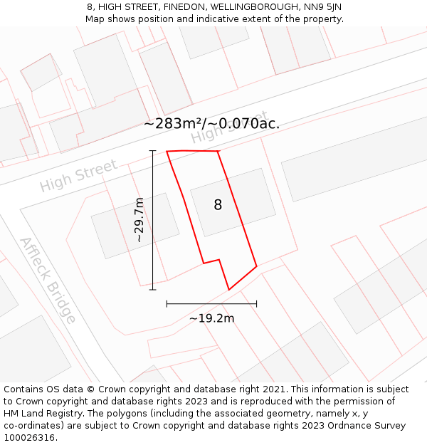 8, HIGH STREET, FINEDON, WELLINGBOROUGH, NN9 5JN: Plot and title map