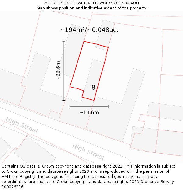 8, HIGH STREET, WHITWELL, WORKSOP, S80 4QU: Plot and title map