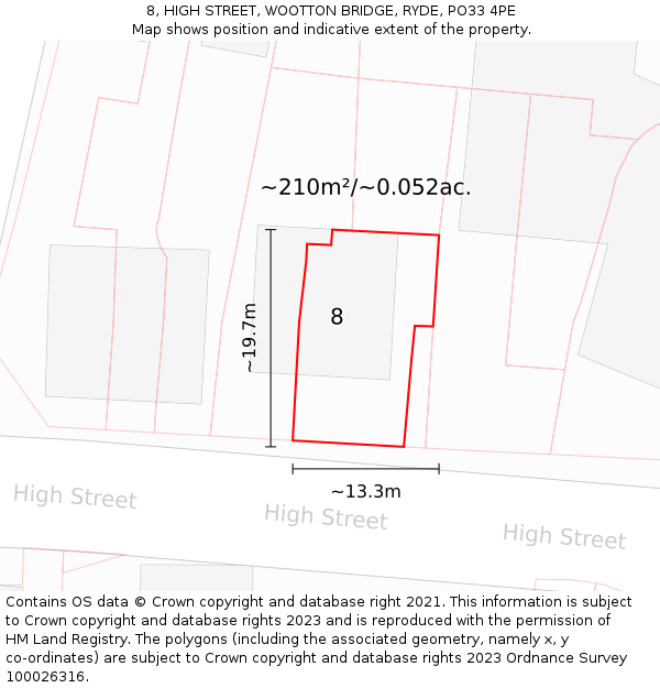 8, HIGH STREET, WOOTTON BRIDGE, RYDE, PO33 4PE: Plot and title map