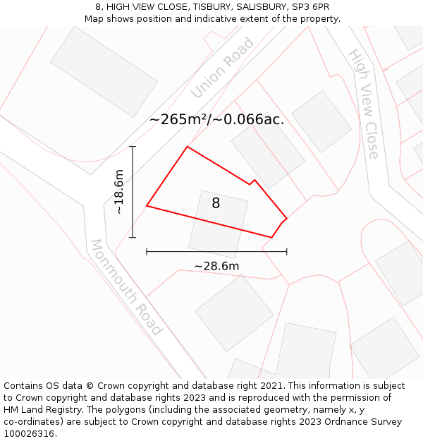 8, HIGH VIEW CLOSE, TISBURY, SALISBURY, SP3 6PR: Plot and title map