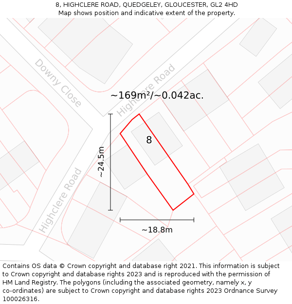 8, HIGHCLERE ROAD, QUEDGELEY, GLOUCESTER, GL2 4HD: Plot and title map