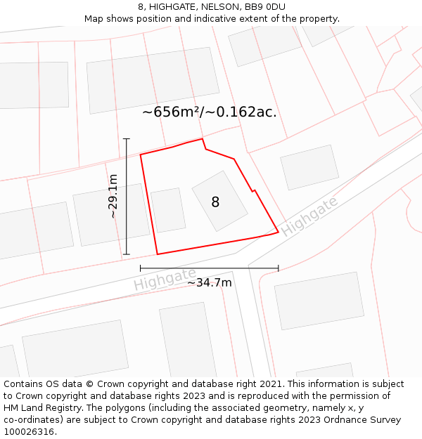 8, HIGHGATE, NELSON, BB9 0DU: Plot and title map