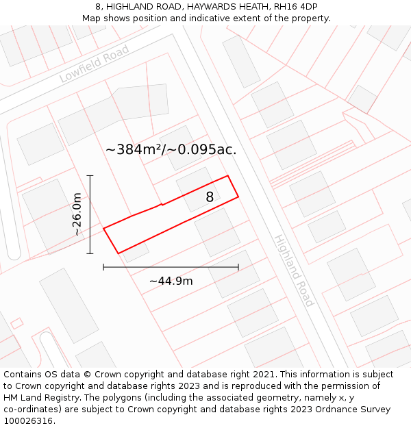 8, HIGHLAND ROAD, HAYWARDS HEATH, RH16 4DP: Plot and title map