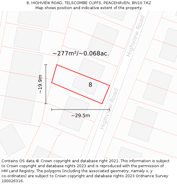 8, HIGHVIEW ROAD, TELSCOMBE CLIFFS, PEACEHAVEN, BN10 7AZ: Plot and title map