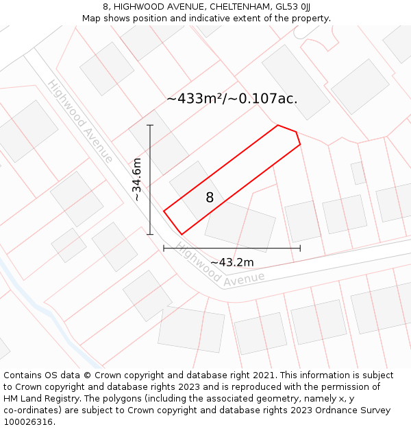 8, HIGHWOOD AVENUE, CHELTENHAM, GL53 0JJ: Plot and title map