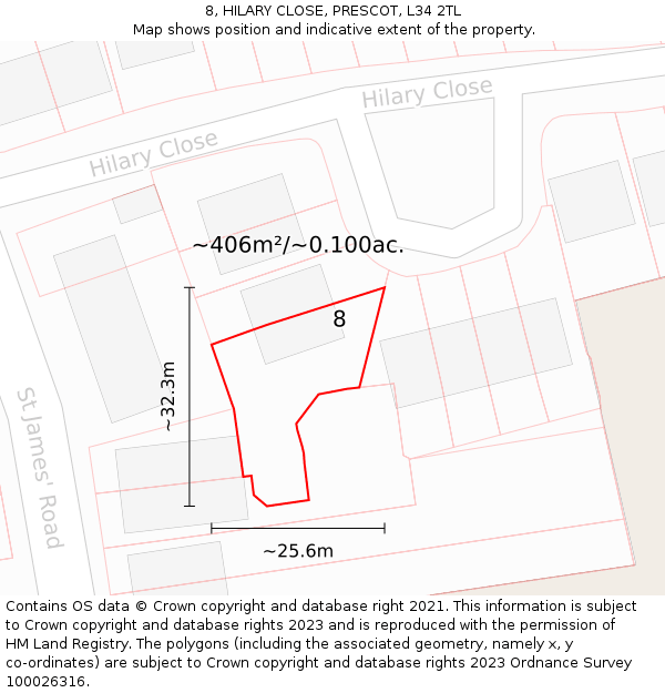 8, HILARY CLOSE, PRESCOT, L34 2TL: Plot and title map