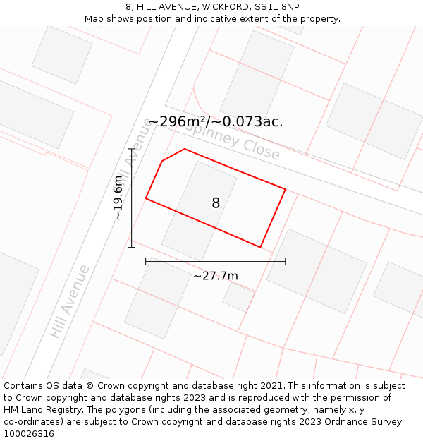 8, HILL AVENUE, WICKFORD, SS11 8NP: Plot and title map