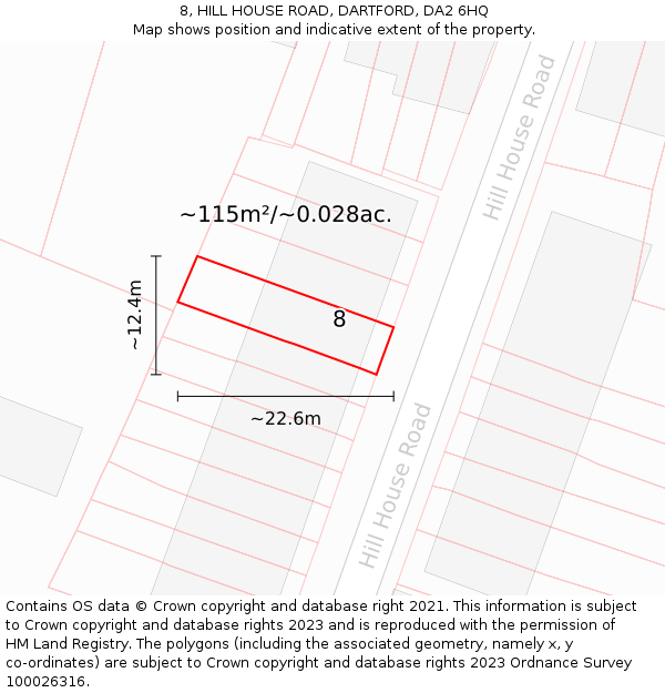 8, HILL HOUSE ROAD, DARTFORD, DA2 6HQ: Plot and title map