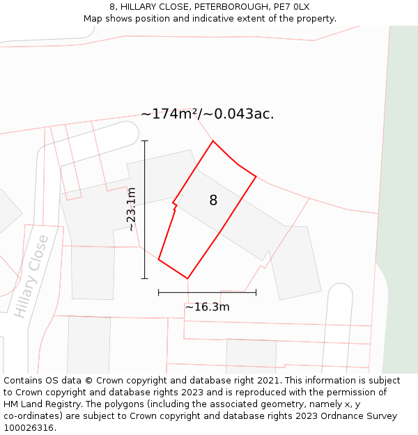 8, HILLARY CLOSE, PETERBOROUGH, PE7 0LX: Plot and title map