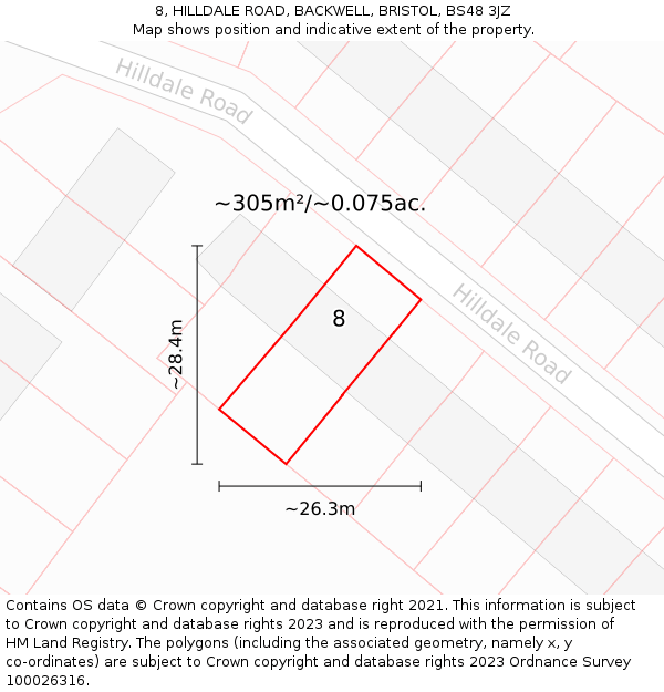 8, HILLDALE ROAD, BACKWELL, BRISTOL, BS48 3JZ: Plot and title map